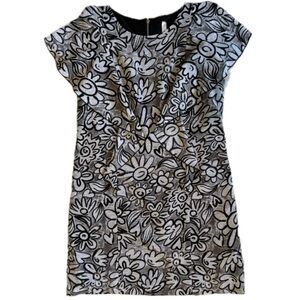 Kensie Black White Floral Ruffle Dress Mini Cap Sleeve Medium NWOT